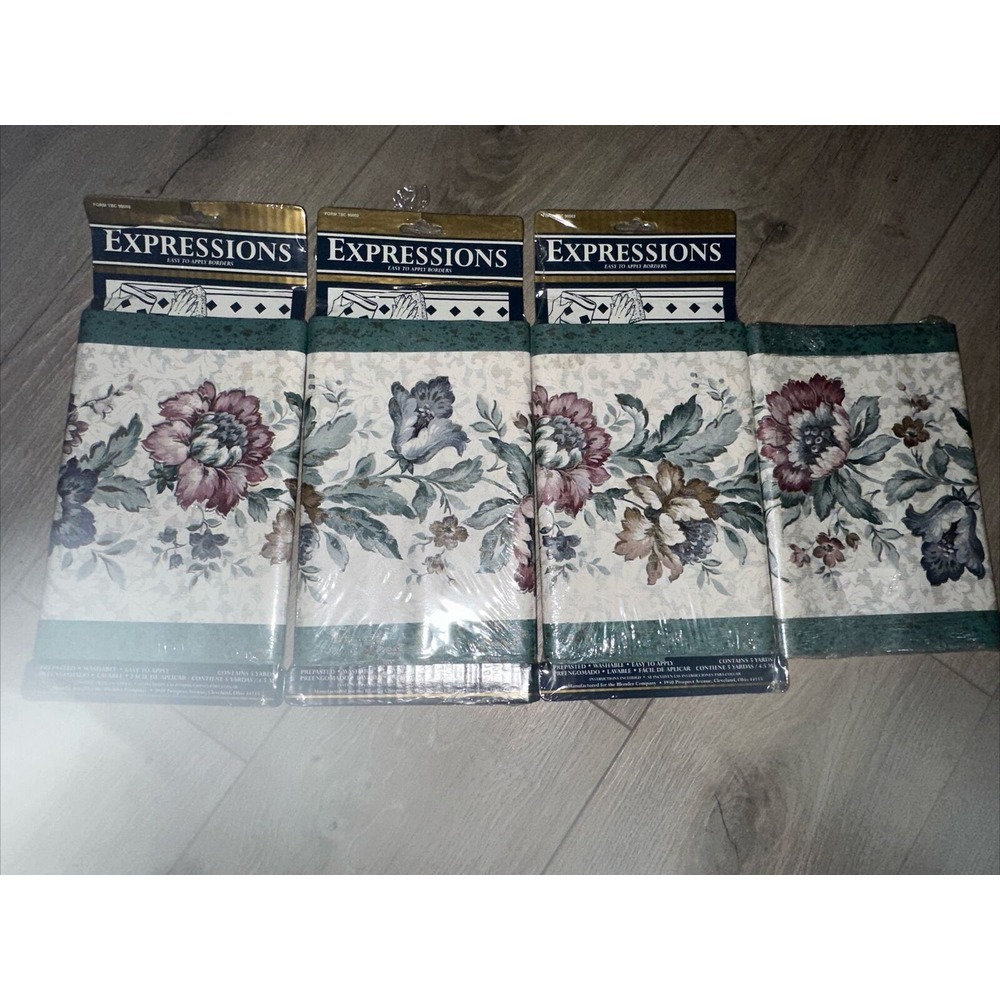 Vintage Qty 4 Expressions Wallpaper Border Floral Green Trim Pre-pasted Sealed‎